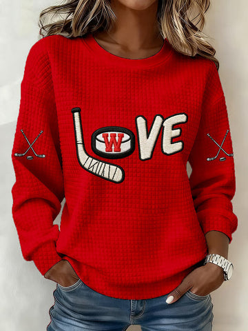 Red Wisconsin Ice Hockey Sweatshirt Game Day Sweatshirt Gifts For Hockey Enthusiasts - Rose Regae