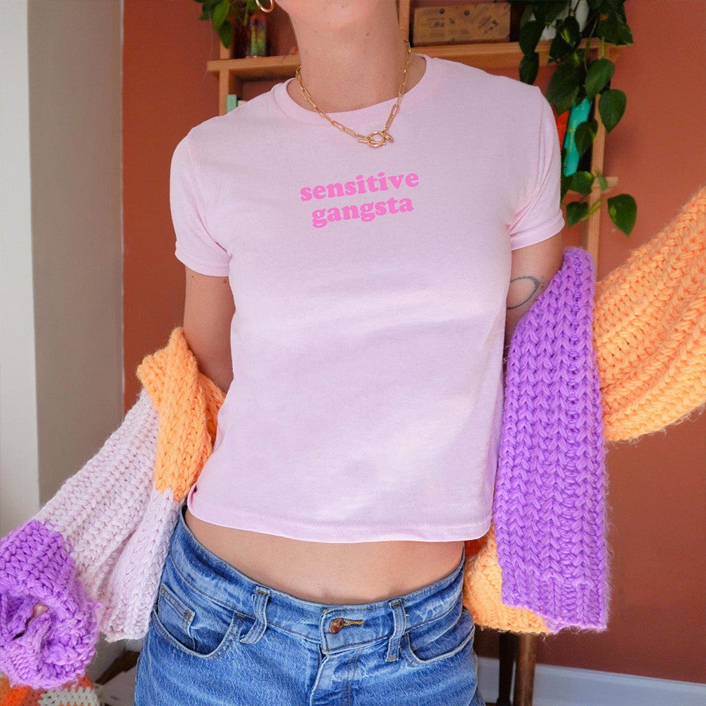 Sensitive Gangsta Merch Sensitive Gangsta Pink Baby Tee Best Gifts For Her - Roseregae