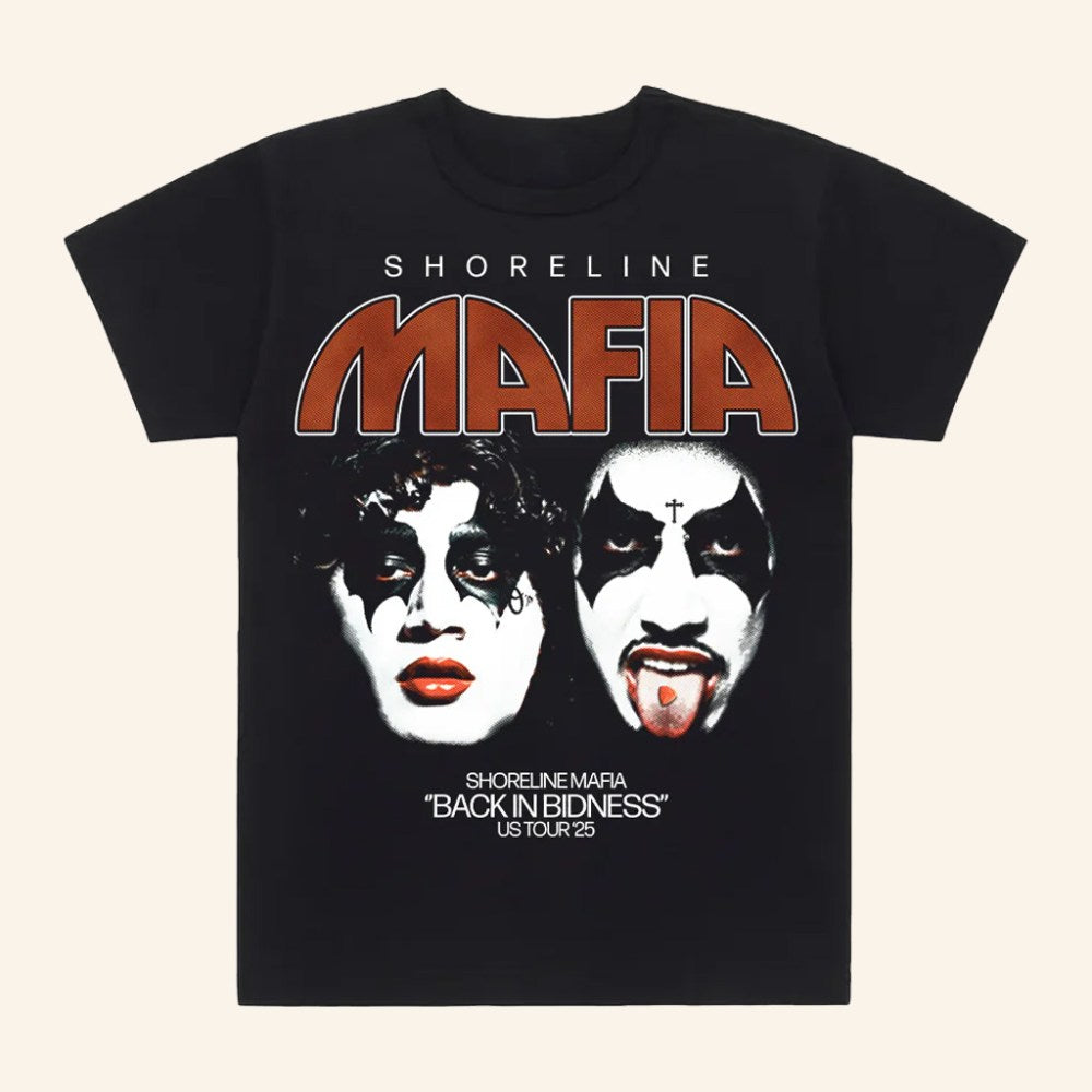 Shoreline Mafia Merch Shoreline Kiss T-Shirt Back In Bidness US Tour 25 Shirt Gifts For Fans - Roseregae