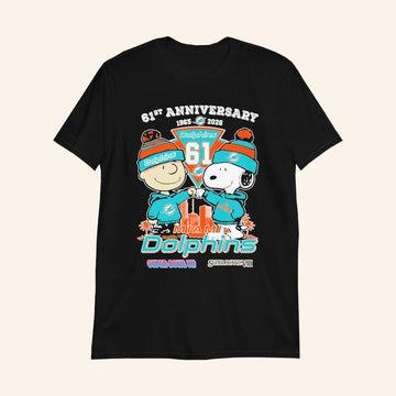 Snoopy And Charlie Brown The Peanuts Miami Dolphins 61Th Anniversary 1965 2026 Super Bowl T Shirts - Roseregae