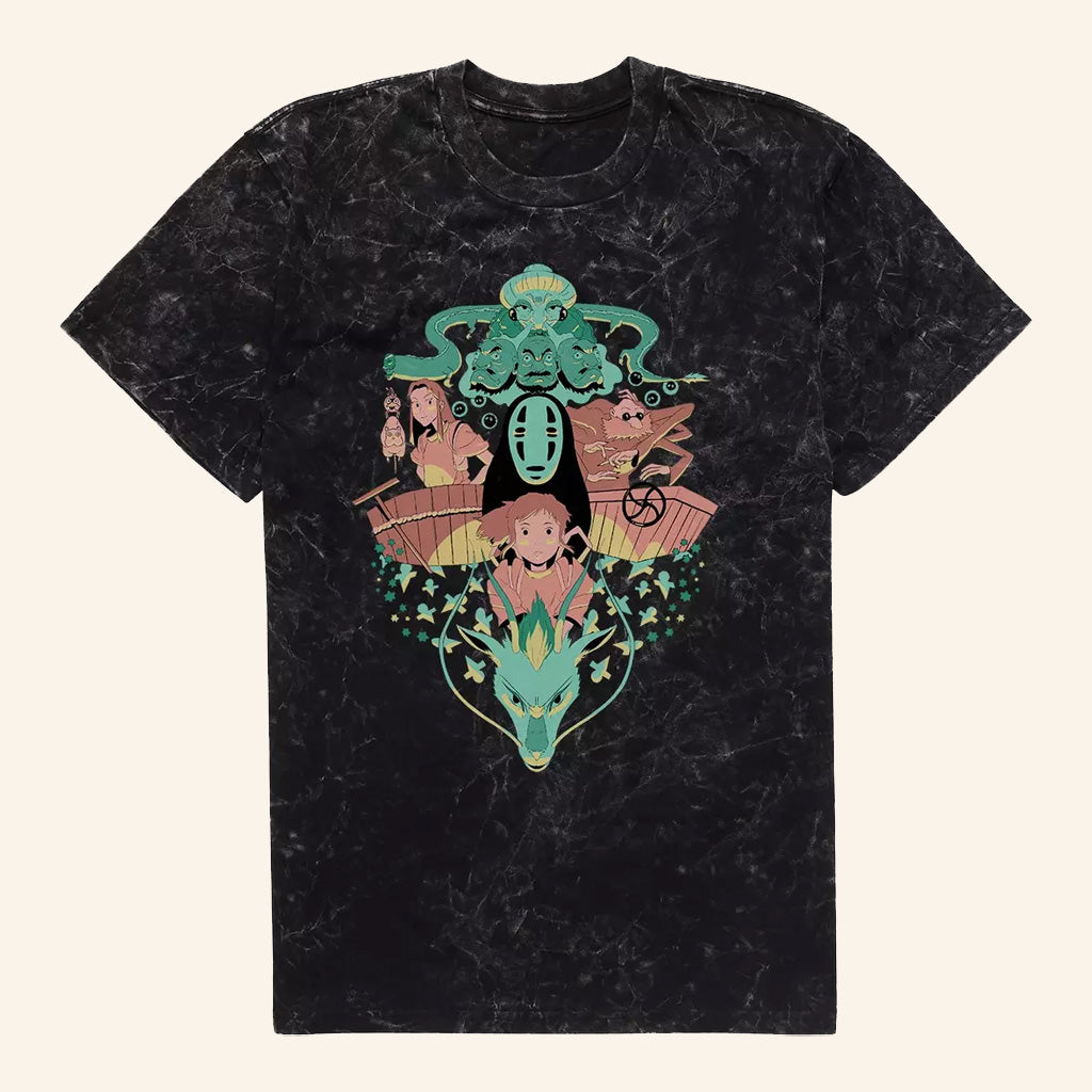 Studio Ghibli Merch Spirited Away Chihiro And No Face Group Crest T-Shirt Best Anime Fan Gifts - Roseregae