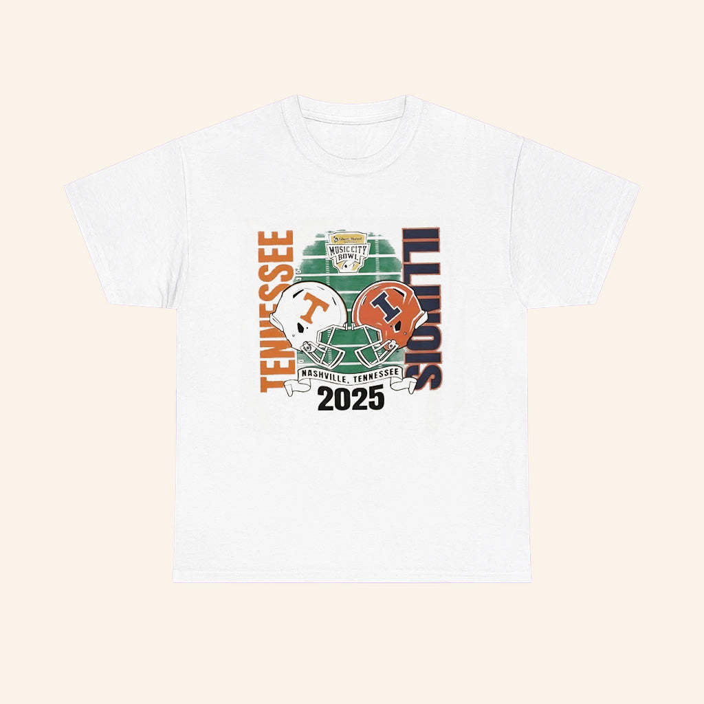 Tennessee Vs Illinois Fighting Illini 2025 Lyberty Mutual Music City Bowl Head To Head T Shirt - Roseregae