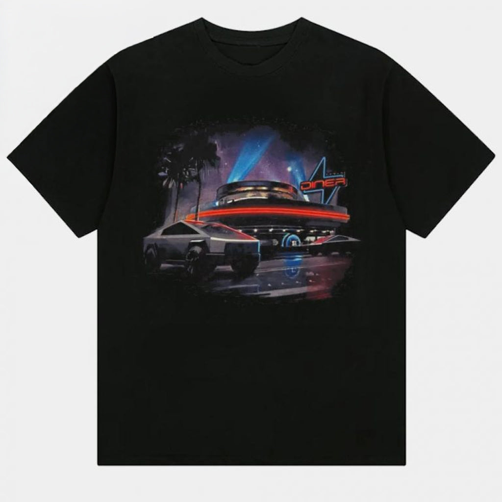 Tesla Hollywood Retro Diner Black T-Shirt Tesla Diner Shirt Gifst Ideas For Dad - Roseregae