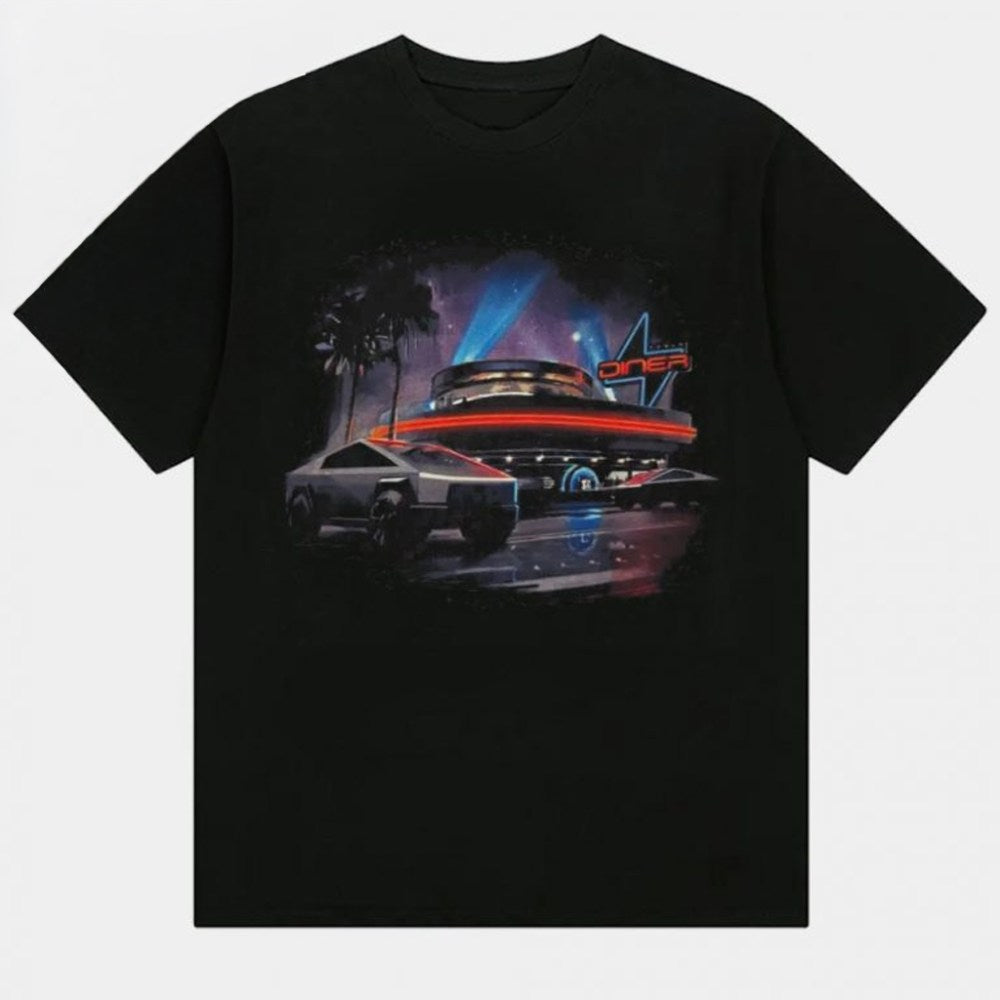 Tesla Hollywood Retro Diner Black T-Shirt Tesla Diner Shirt Gifst Ideas For Dad - Roseregae