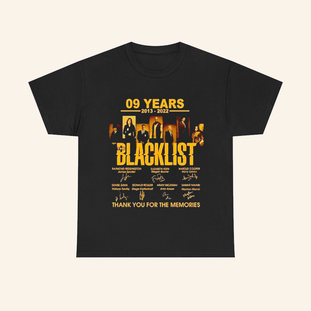 The Blacklist 09 Years 2013 2022 T-Shirt Thank You For The Memories Signatures Shirt Fan Gifts - Roseregae