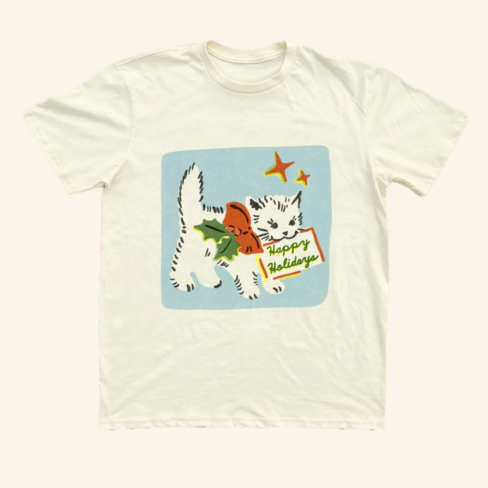 Yarrow Goods Merch Cat Happy Holidays T-Shirt Christmas Gifts Ideas For Wife - Roseregae