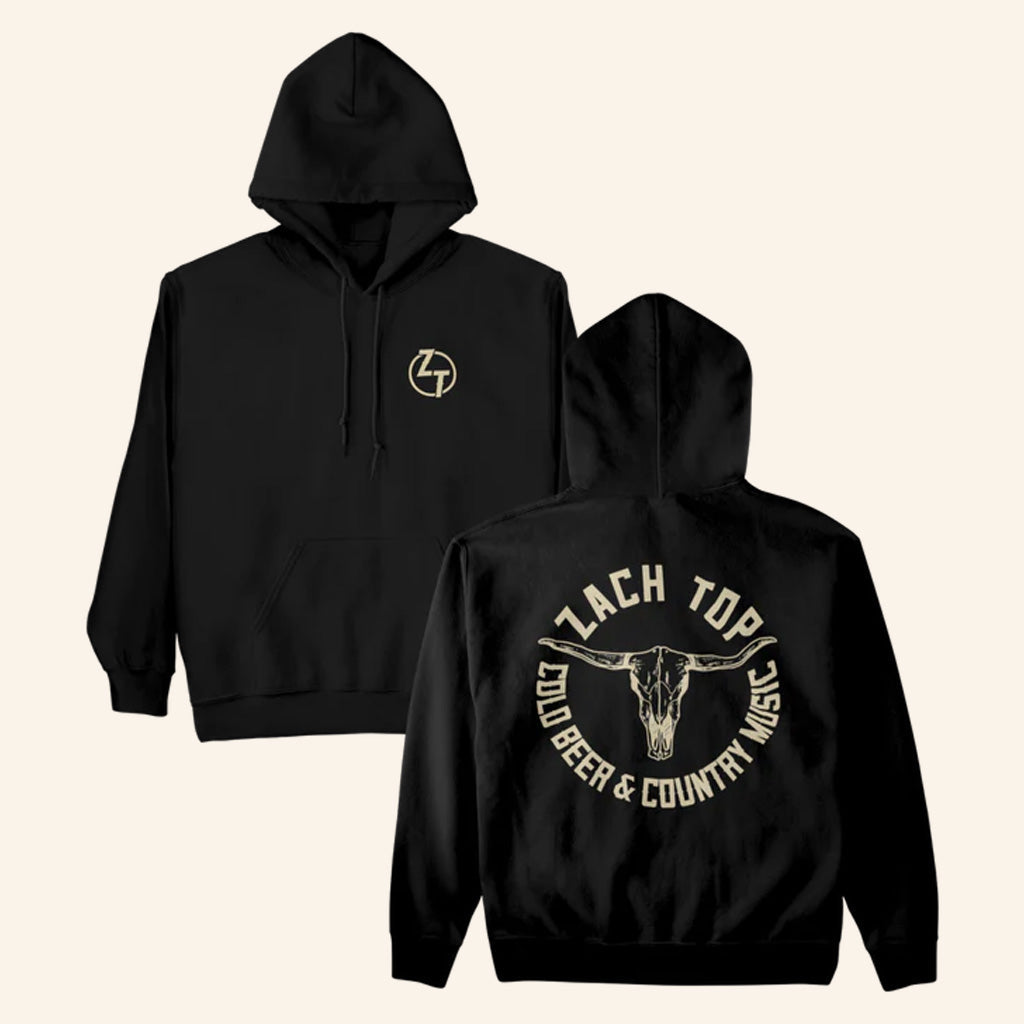 Zach Top Merch Black Skull Logo Hoodie Cold Beer And Country Music Hoodie Xmas Gifts For Dad - Roseregae